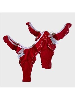 NWT Free People "Set of Two" We Are HAH Fly Girl Mesh Panty Size XL Blood Orange